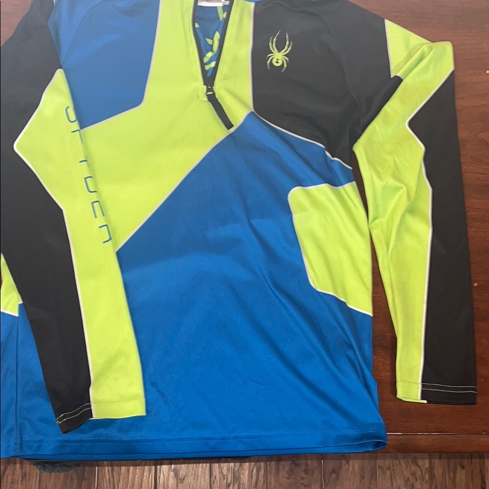 Spyder Black, Blue, and Neon Green Long Sleeve Shirt